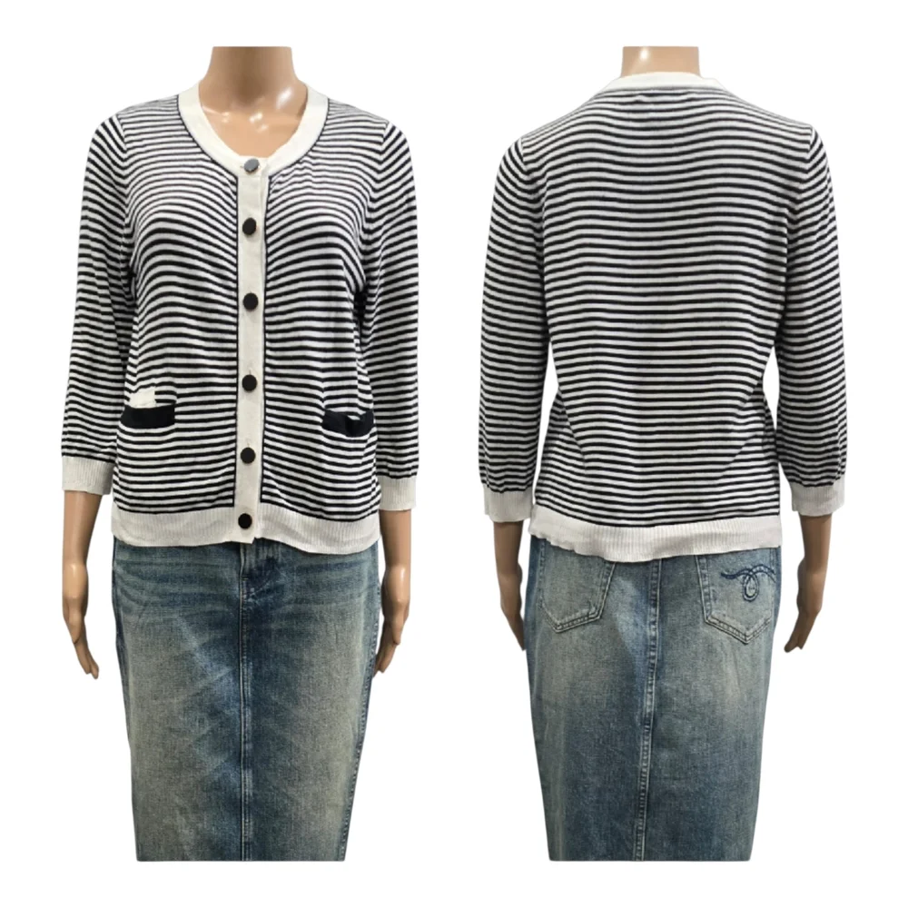 Sandro Cotton/Cashmere Blend Three-Quarter Sleeve Cardigan Size 6-8 - Picture 6 of 9